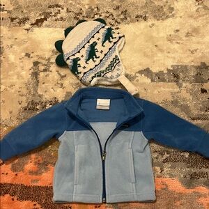 Columbia Blue Fleece Jacket with Dinosaur Hat